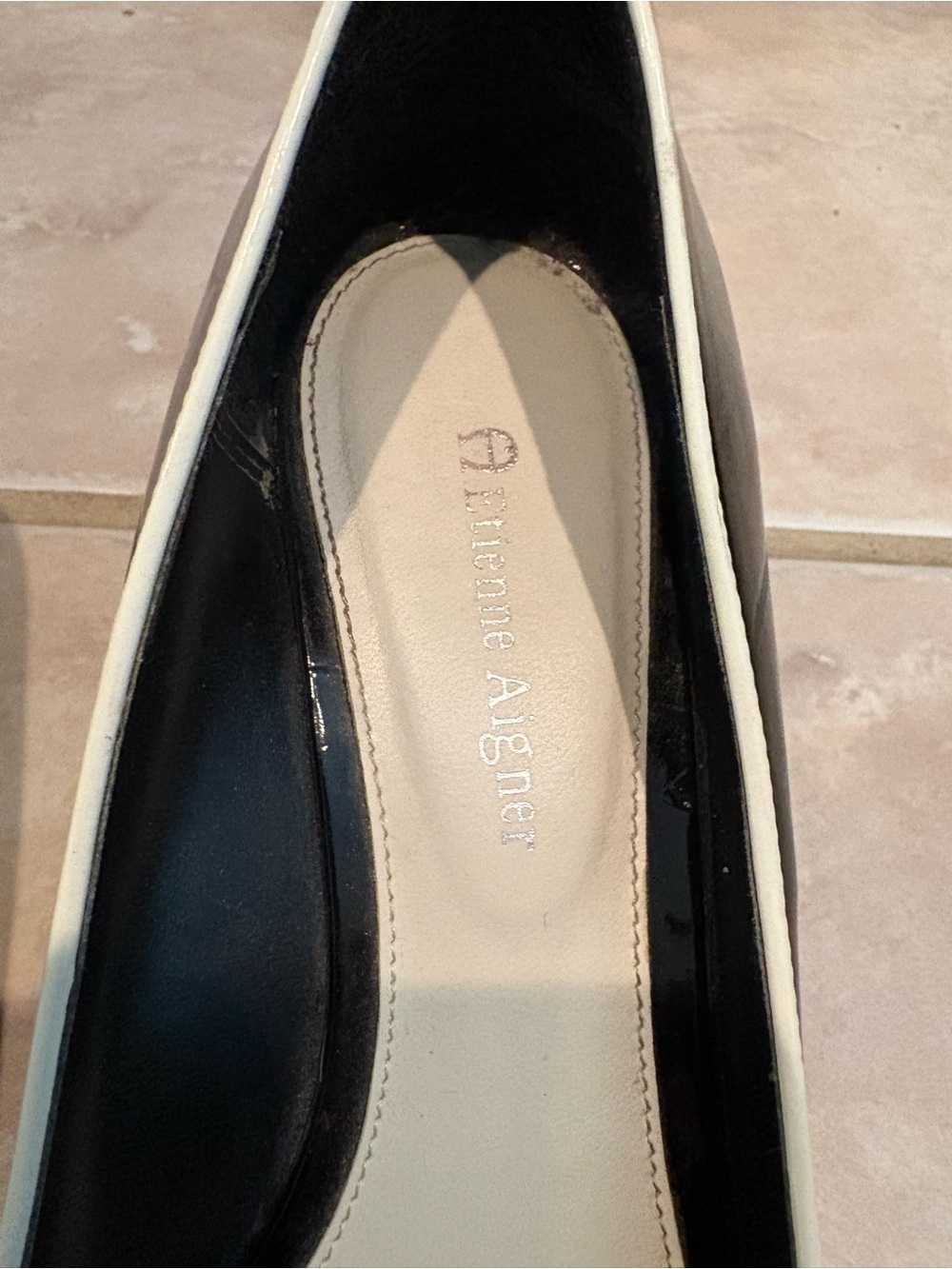 Black & White Patent Peep-Toe Pumps - Picture 4 of 6